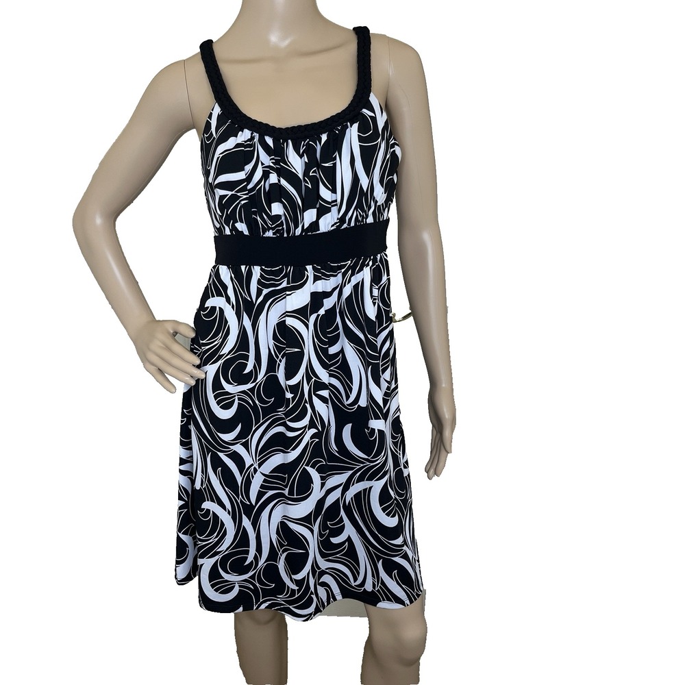 Wrapper Empire Waist Dress Womens S Black White‎ Abstract Swirl 
Y2K Retro Mod